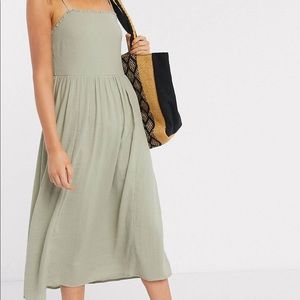 ASOS TALL Cami Midi Tiered Crinkled Khaki Sundress
